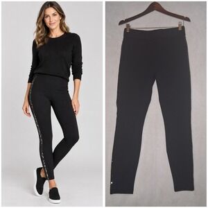 SPANX by Sara Blakely Leggings Sequin Side Trim Women's Size Medium Black Scuba